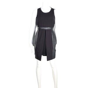 Lamarque Women US4 S Black Sandy Dress Pleated Leather Front Slit Skirt Mini NWT
